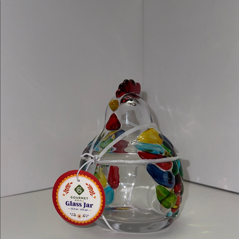 Colorful Rooster Glass Jar by